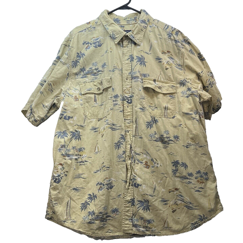 Men’s‎ 2XLT Button Up Hawaiian Shirt Beige Nautical Sailing Print